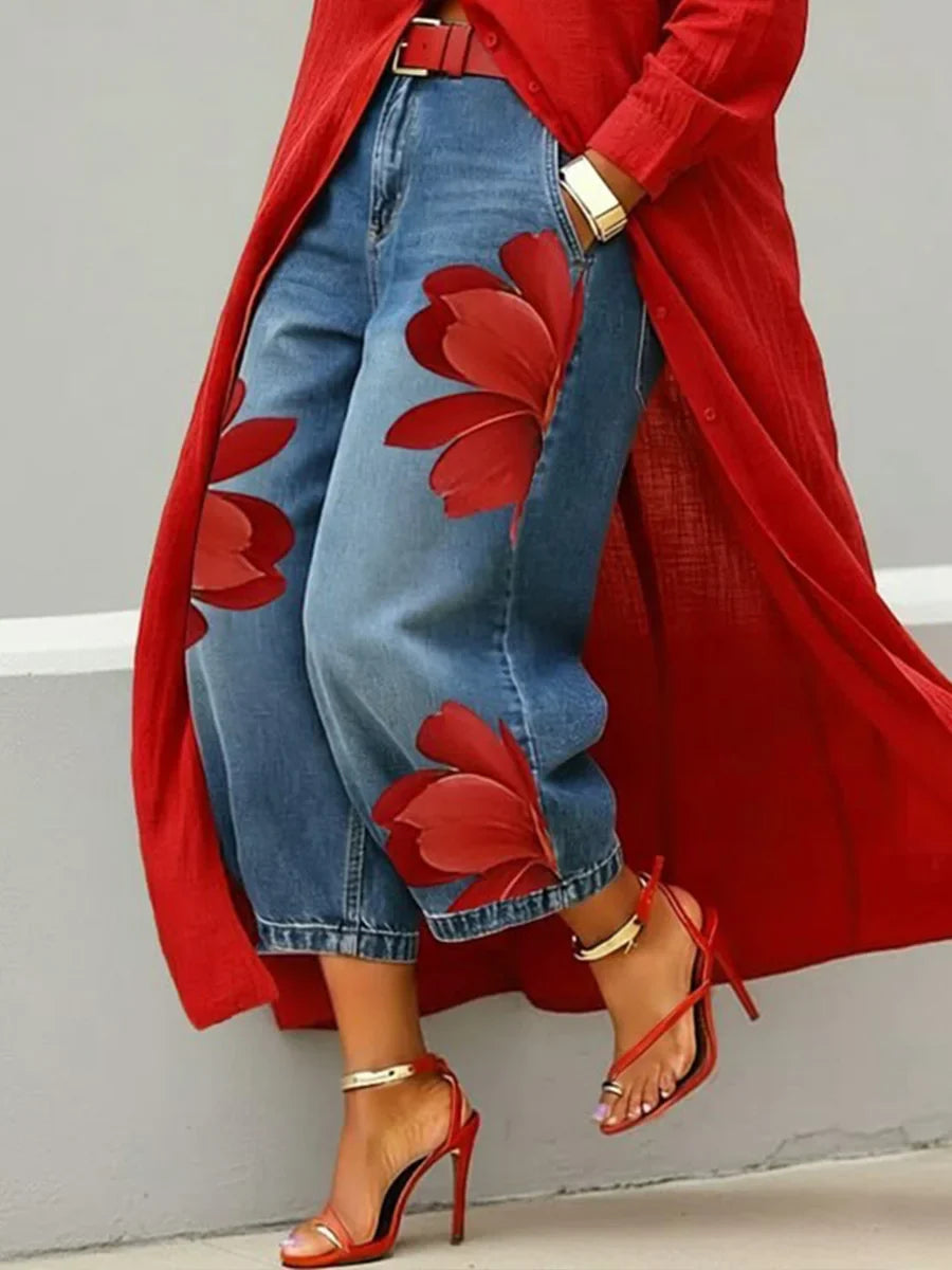 Isabelle- Ensemble de Jeans Floral avec Robe Chemise