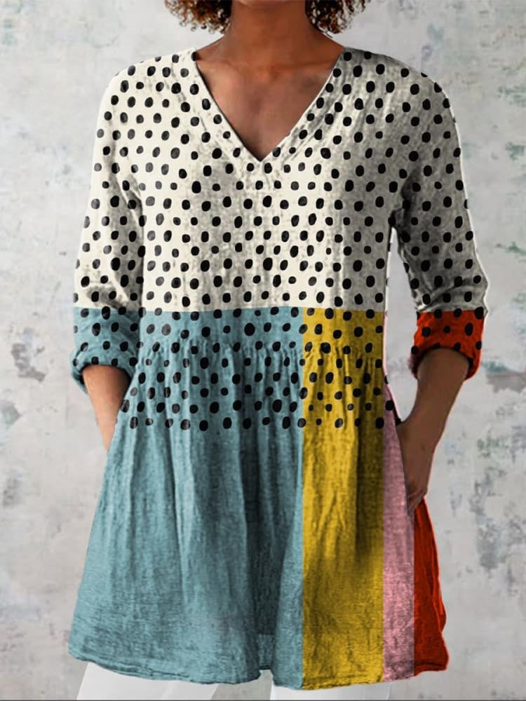 Margaux | Chemise V-Neck à Pois Géométriques
