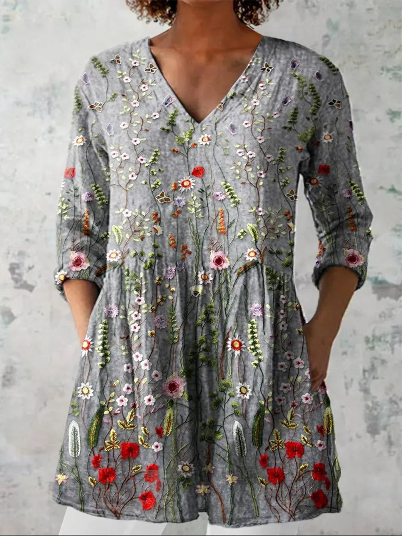 Colette | Chemise Florale V-Cou de Style Héritage