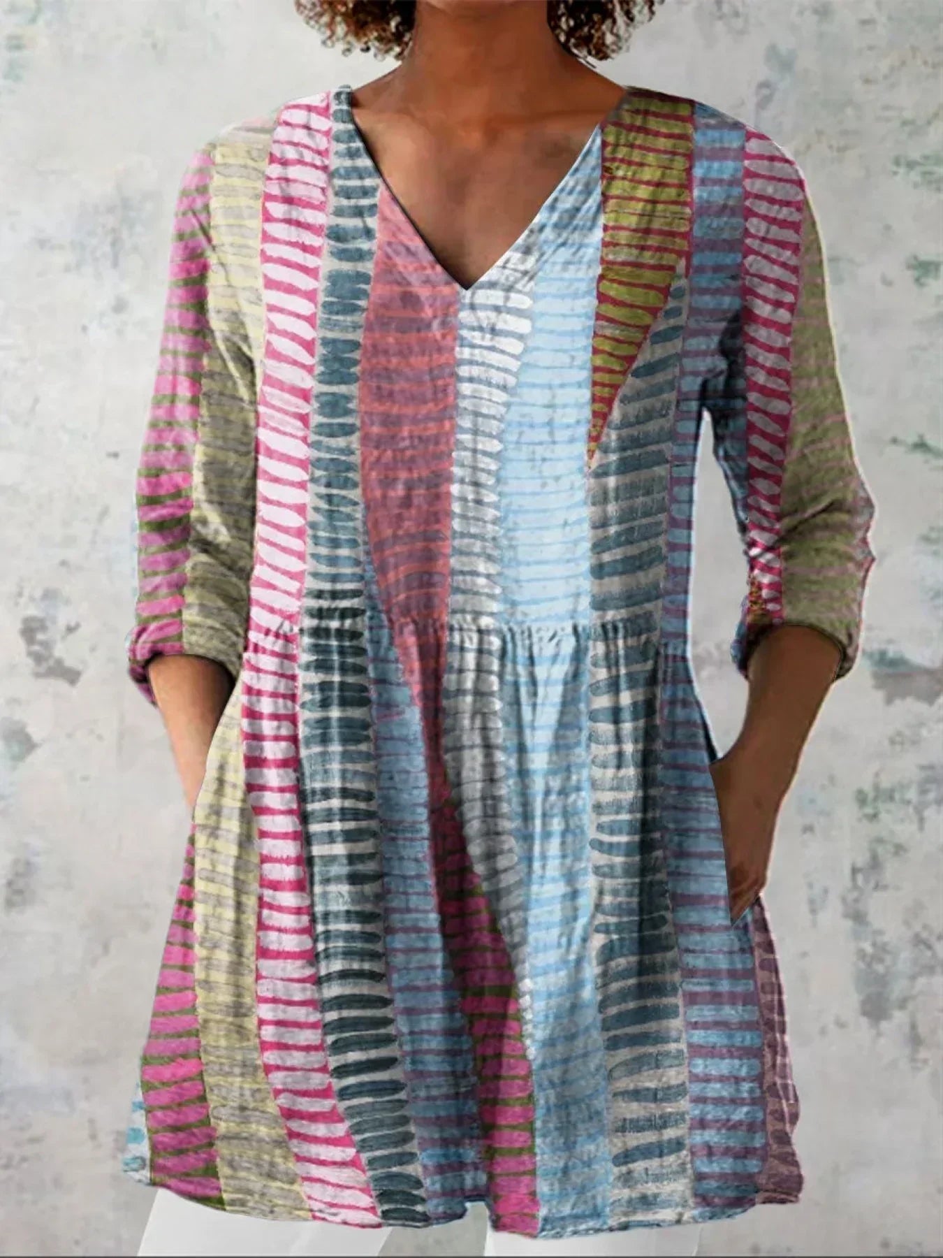 Chantal | Chemise V-Neck à Blocs de Couleurs