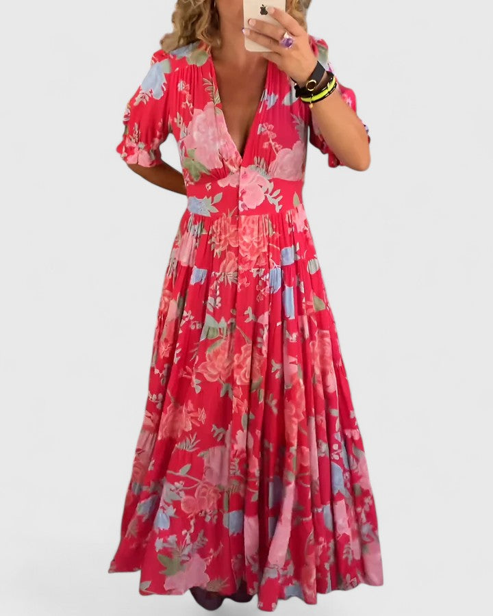 Chloé | Robe d'été élégante à fleurs en V
