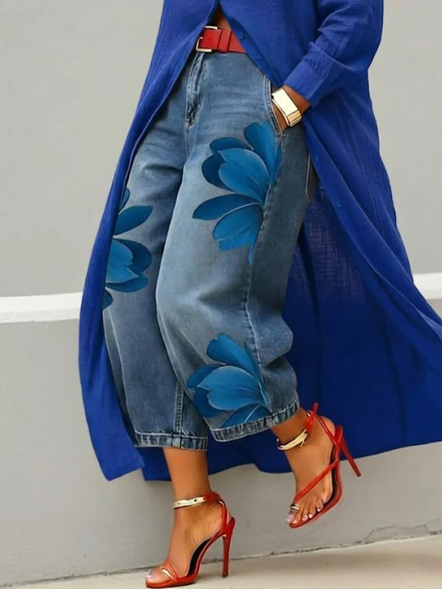Isabelle- Ensemble de Jeans Floral avec Robe Chemise