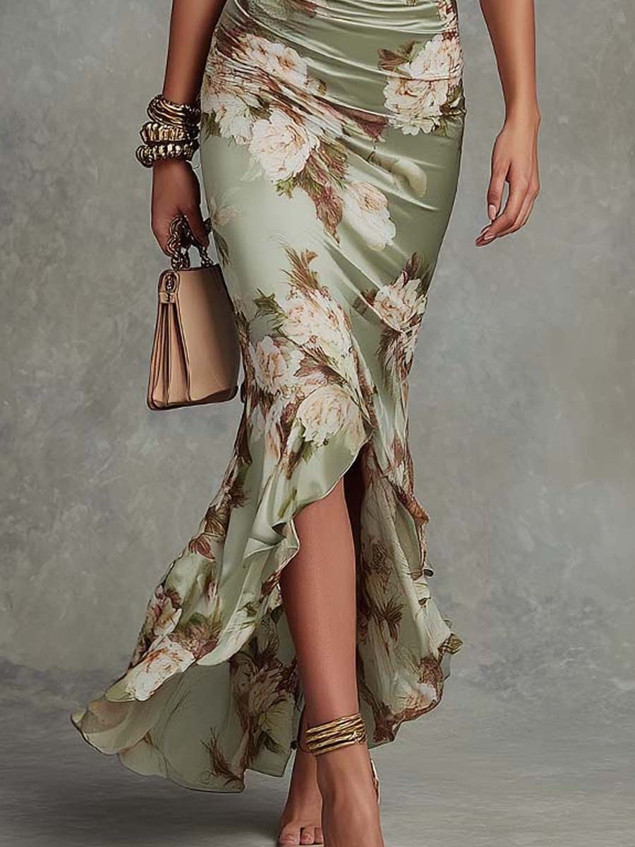 Layla | Robe en Satin Vert Longue Asymétrique