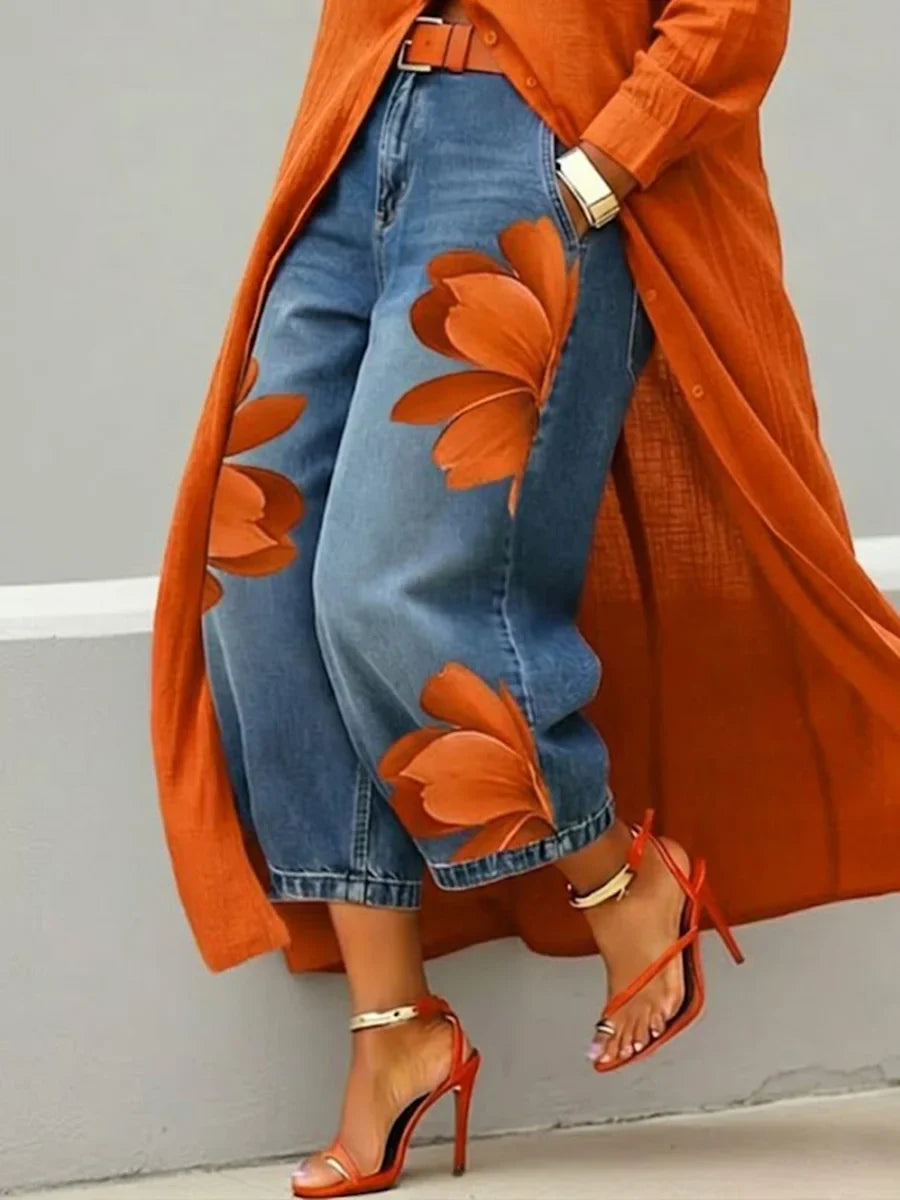 Isabelle- Ensemble de Jeans Floral avec Robe Chemise
