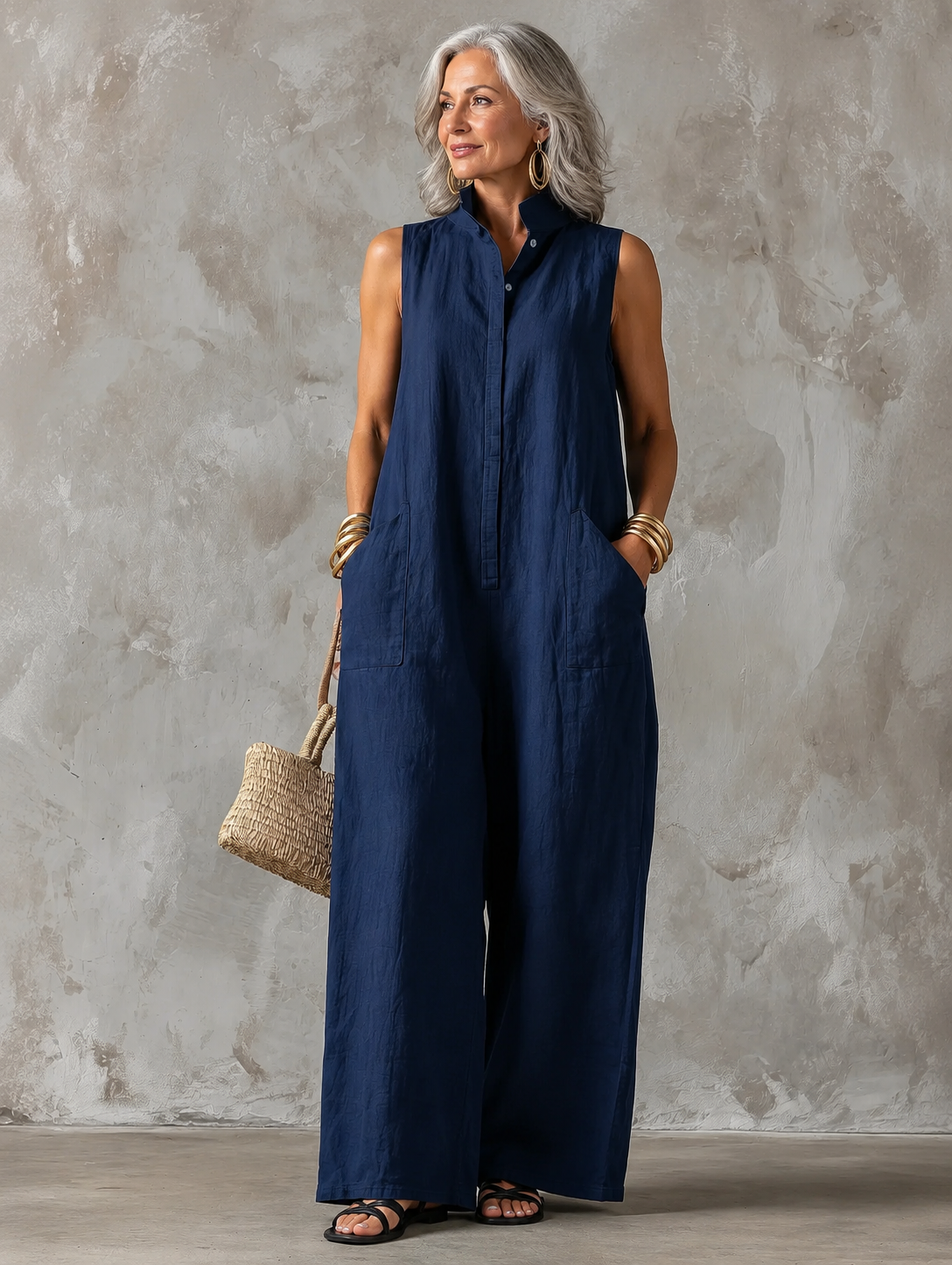 Pauline- Combinaison Femme Minimaliste à Coupe Ample en Mélange Lín