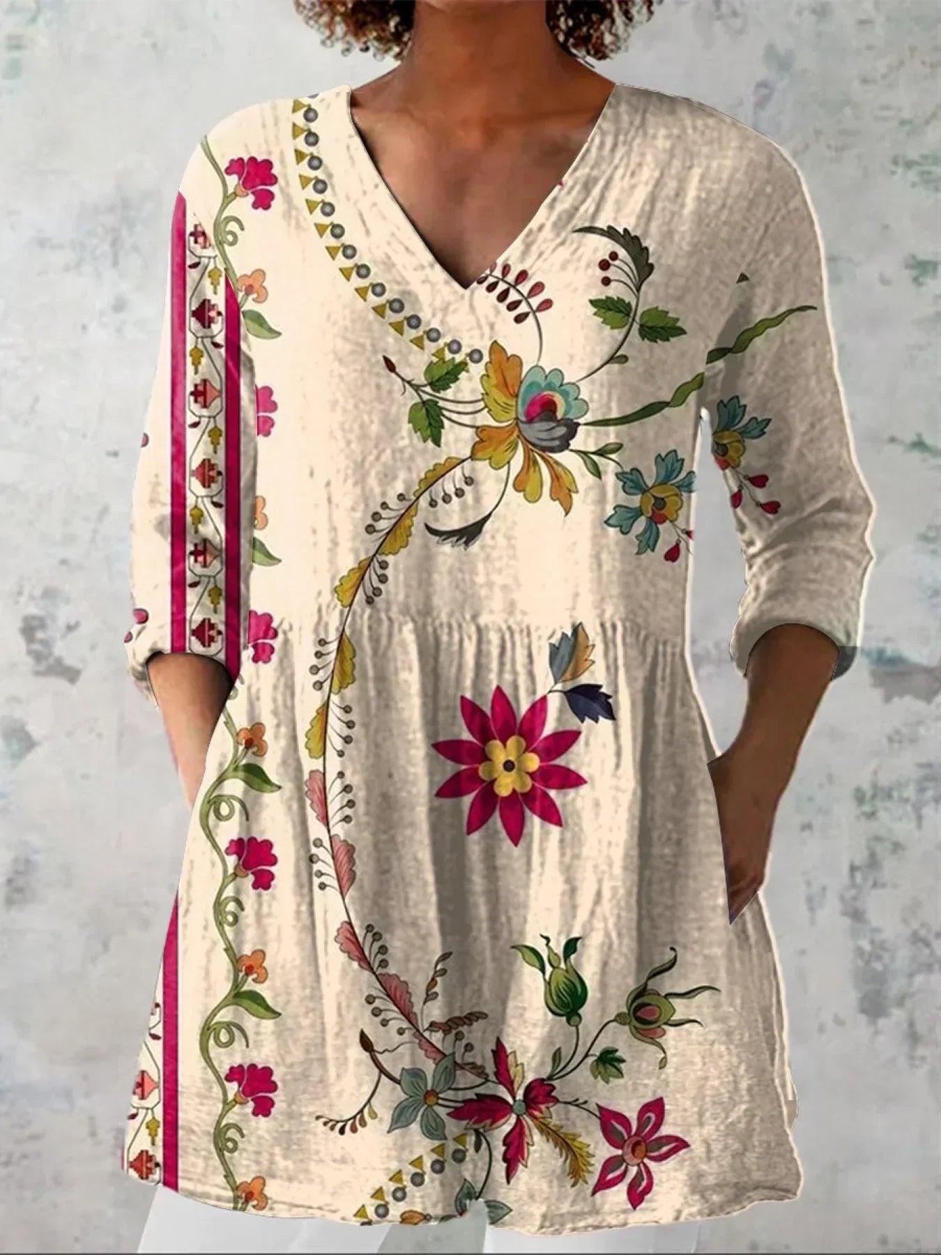 Anaïs | Chemise V-Neck Florale Bohème