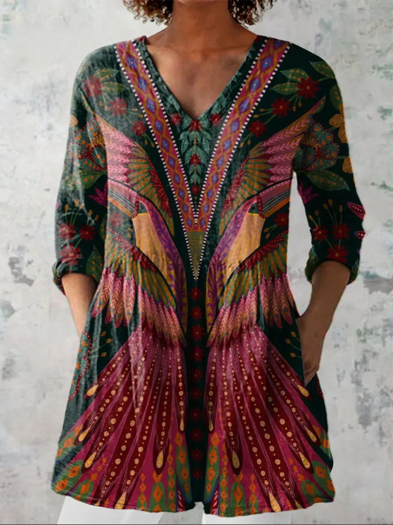 Amandine | Chemise V-Cou Oiseau Tropical