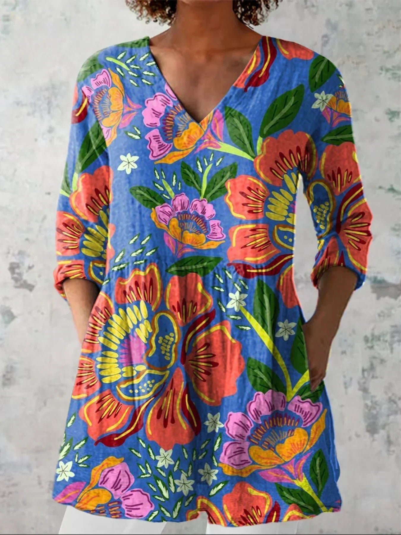 Claudine | Chemise V en Coton Floral Tropical