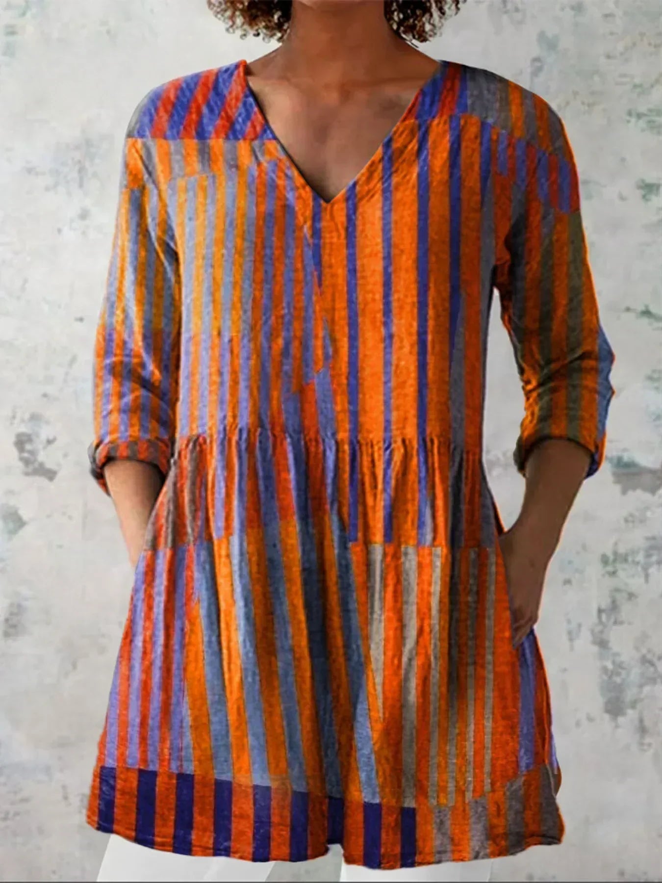 Améliane | Chemise V-Neck à Rayures Bicolores