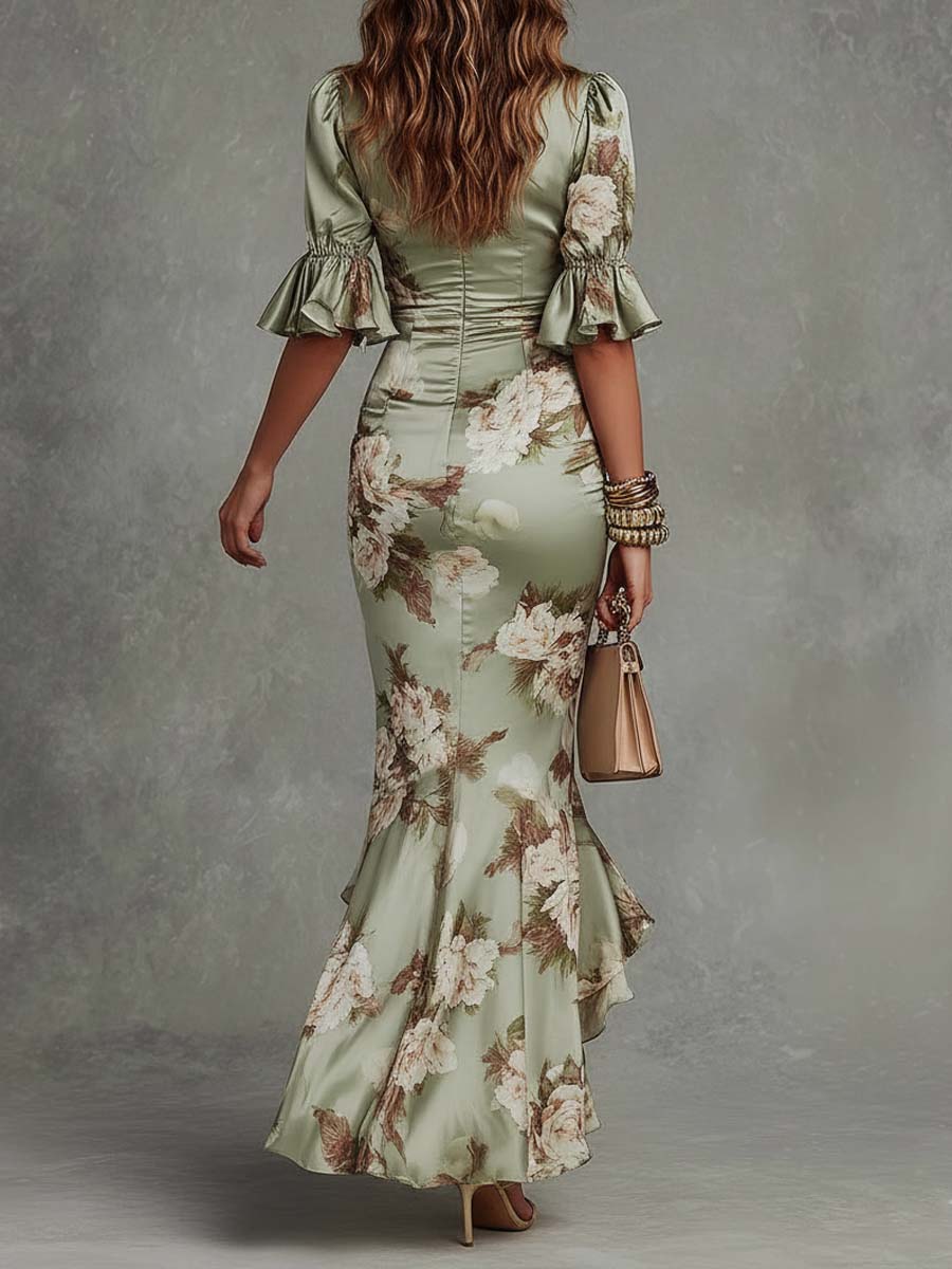 Layla | Robe en Satin Vert Longue Asymétrique