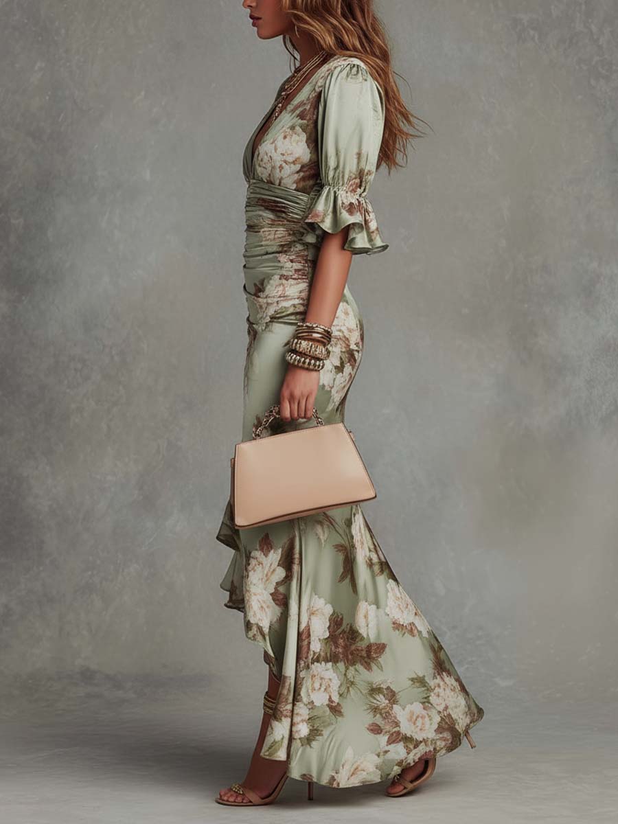 Layla | Robe en Satin Vert Longue Asymétrique