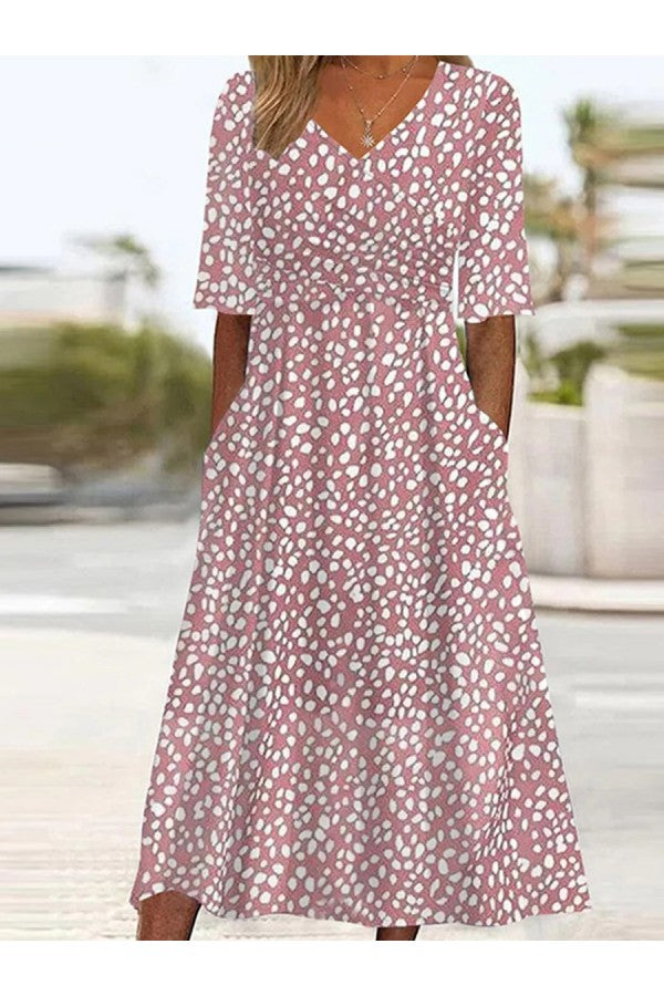 Luna| ROBE MIDI À POIS ÉLÉGANTE ET FLATTEUSE POUR LE VENTRE