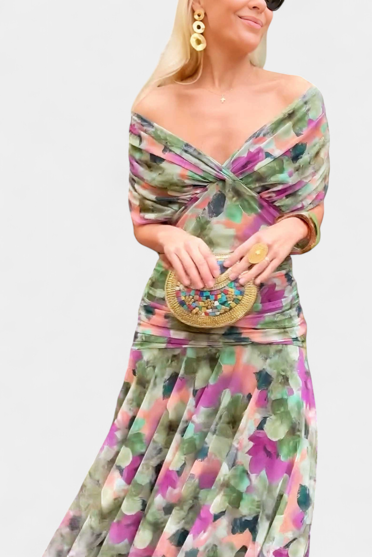 Elena | Robe Longue Florale avec Décolleté en V