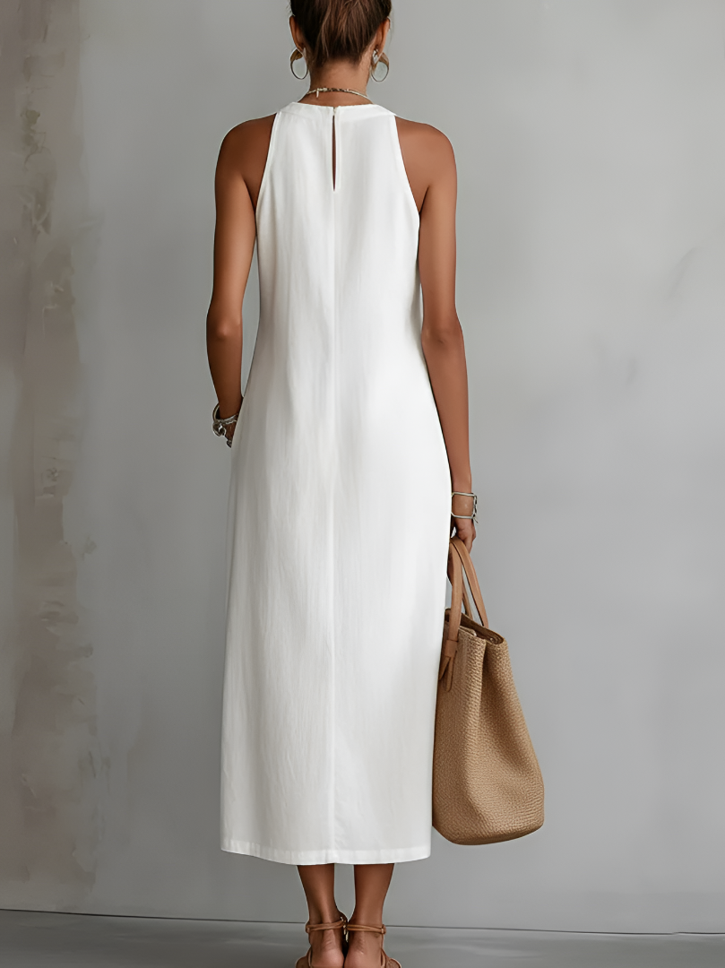Yvette | Robe Midi Relaxed avec Col Mandarin Brodé
